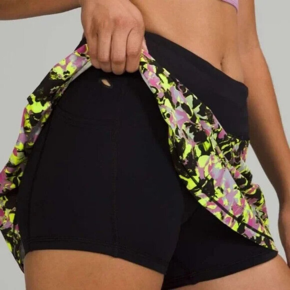 Lululemon skirt Pace Rival Skort Inflected Highlight Yellow Black sz 0 - Picture 3 of 6